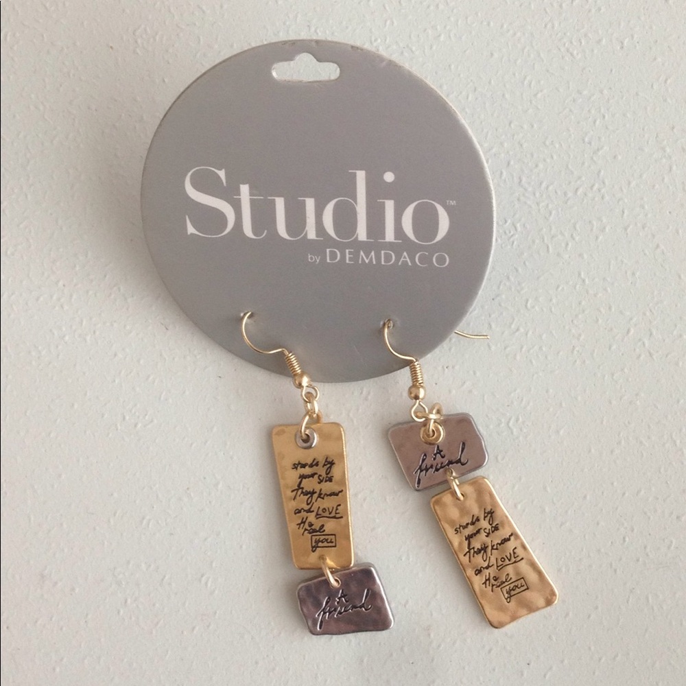 Earrings Description of a Friend on Metal Drop